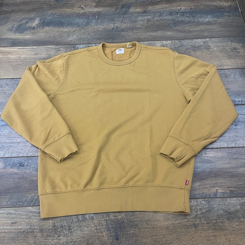 Levis Mens Crewneck Sweatshirt Tan Brown French Terry Long Sleeve Pullover M